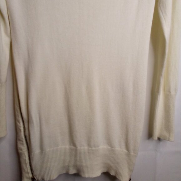 Guess Sweater Tunic Women L Long Sleeve Cowl Neck Zip Sides Off White - Picture 7 of 16